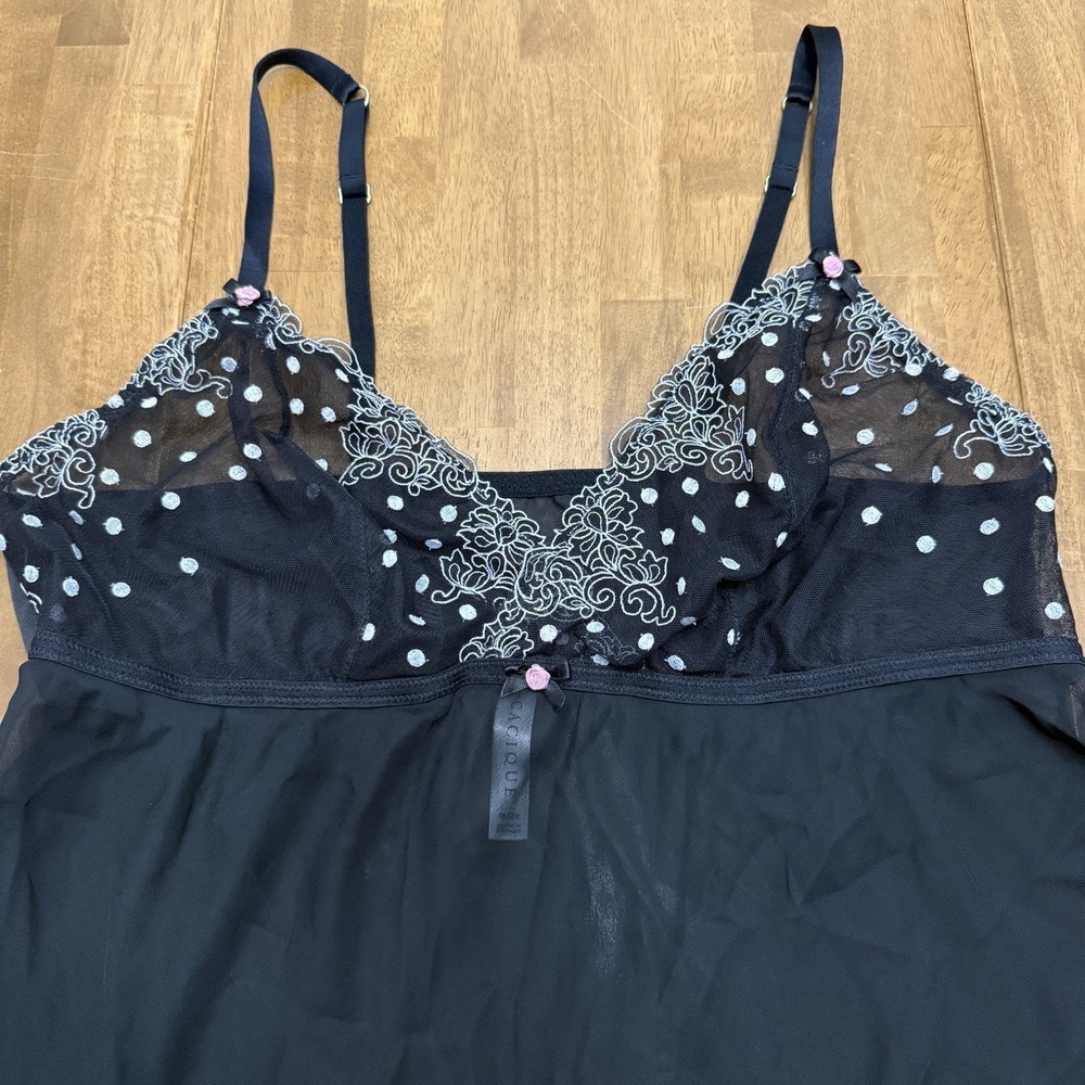 Cacique babydoll lingerie women's 18/20 black sexy feminine romantic sheer dots - Picture 2 of 8